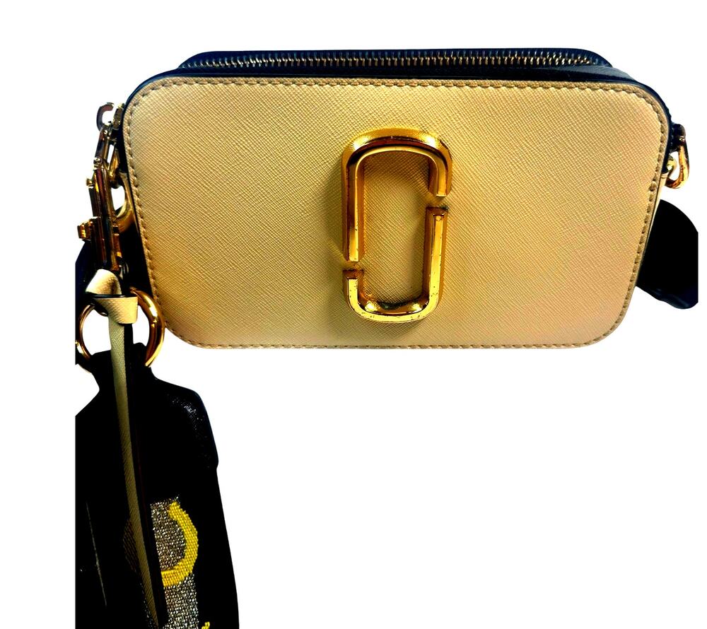 Marc Jacobs Snapshot Camera Bag Beige Black Leather Logo Strap Dust Bag